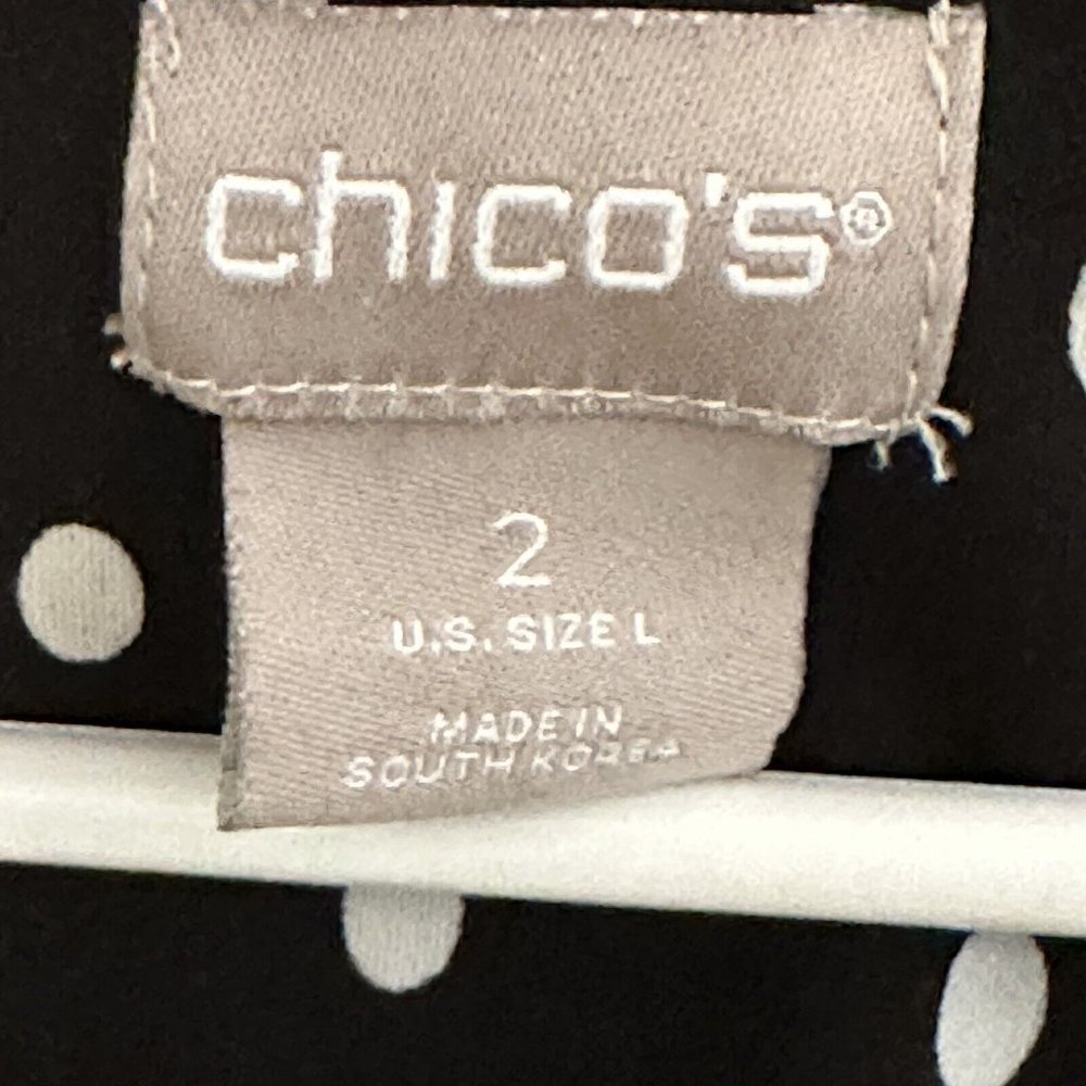 Chico’s 2  Dot-Mix Side-Tie Top Size Large Polka Dot Blouse Top Stretch - Picture 3 of 9